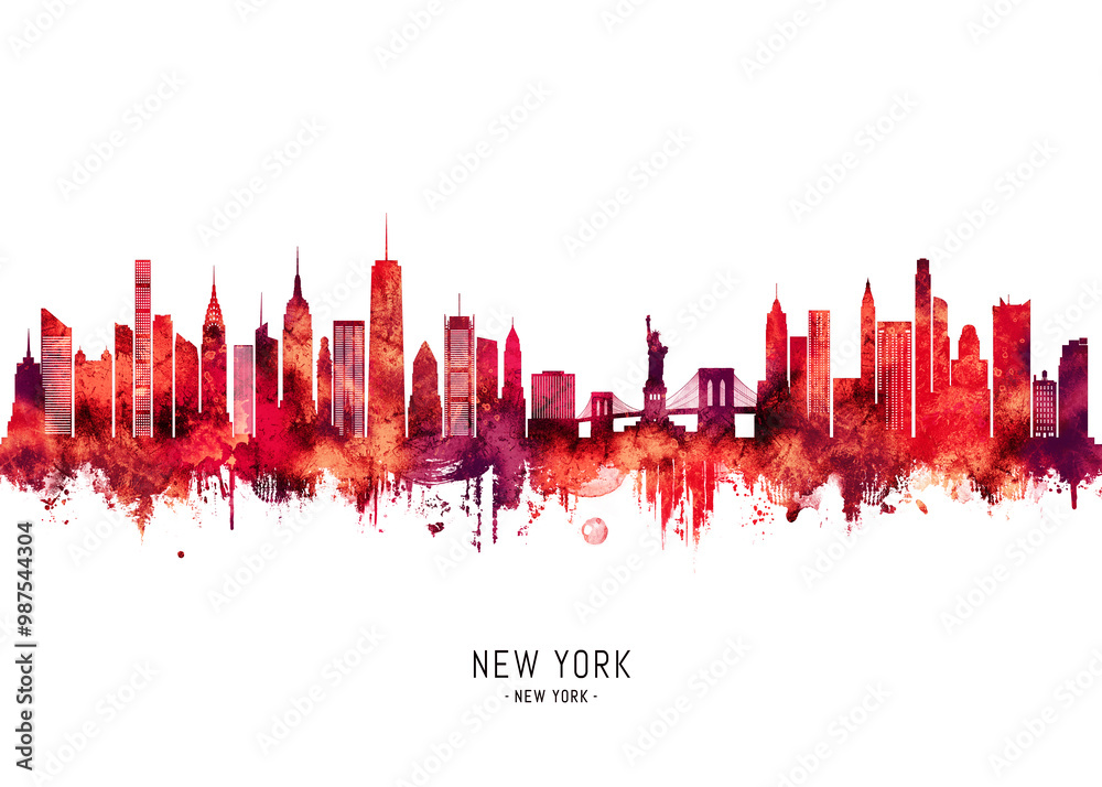 New York City New York Skyline Red