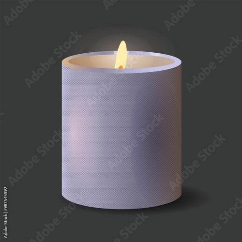 A wax candle burning on a dark background.