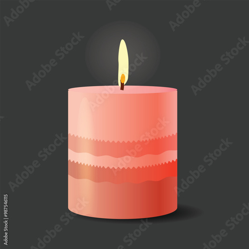 A wax candle burning on a dark background.