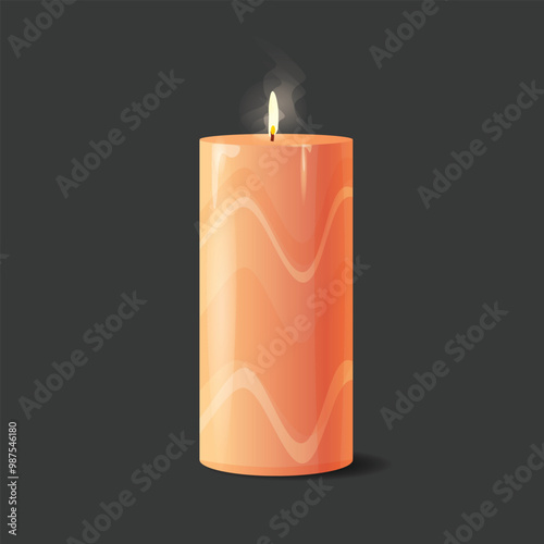 A wax candle burning on a dark background.