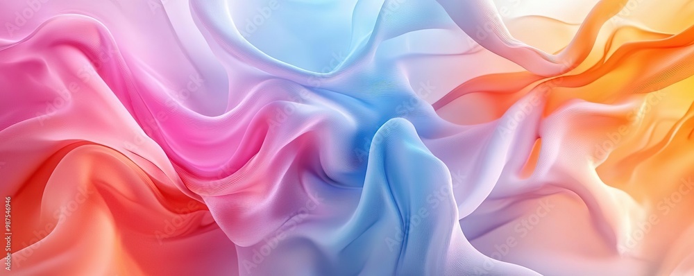 A vibrant abstract wave of soft fabric in pastel colors, blending hues of pink, blue, and orange for a calming visual effect. A vibrant abstract wave of soft fabric in pastel colors, blending hues of pink, blue, and orange for a calming visual effect.