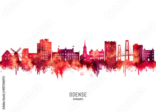 Odense Denmark Skyline Red photo