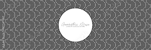Black and white seamless geometric pattern with wavy abstract lines. Minimalistic vector design for modern backgrounds and stylish decorative elements.