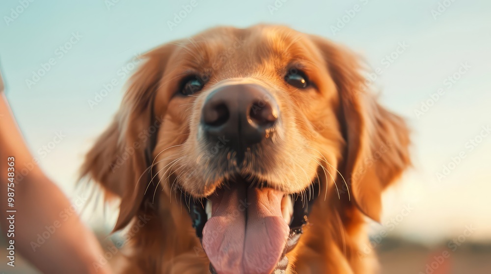 Fototapeta premium Close-up of a happy golden retriever dog with its tongue out.