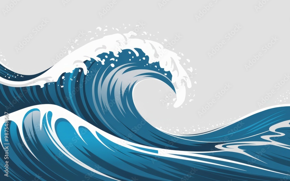 custom made wallpaper toronto digitalOcean wave illustration. Powerful ocean wave with white crest, symbolizing strength, nature, and the power of the sea.