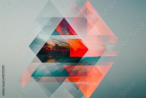 Abstract double exposure with geometric shapes on a gray background With copy space photo