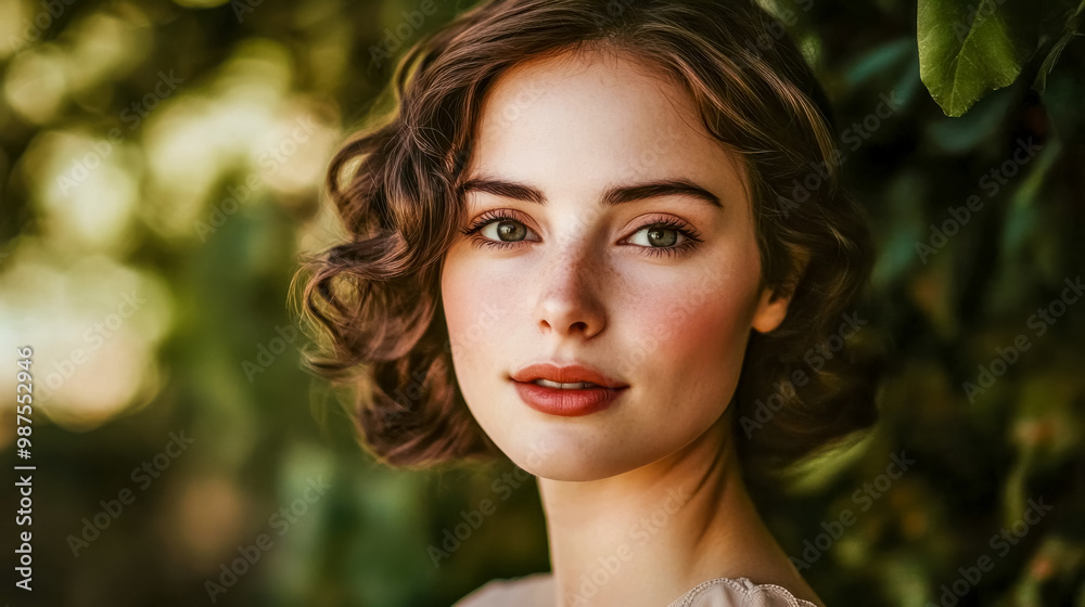 Beautiful woman with freckles is posing in nature Beautiful woman with freckles is posing in nature