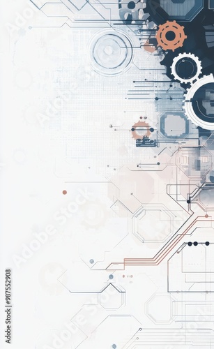 Abstract technology background featuring gears and hexagons in a futuristic gray design