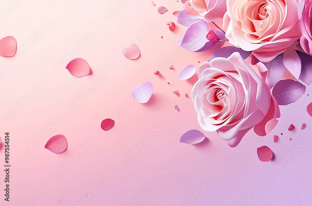 Elegant Roses and Floating Petals in Shades of Pink on a Smooth Gradient Background Elegant Roses and Floating Petals in Shades of Pink on a Smooth Gradient Background