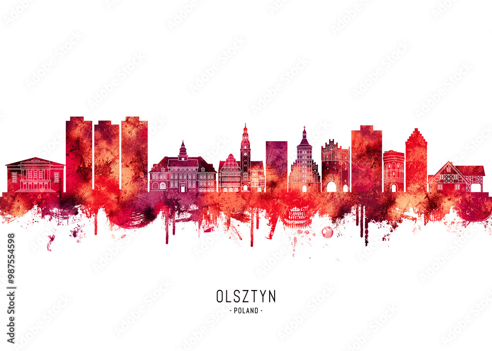 Fototapeta premium Olsztyn Poland Skyline Red