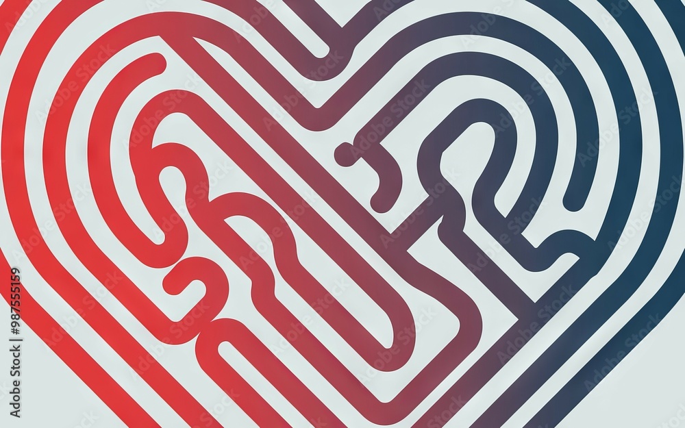 Heart labyrinth. Abstract heart shape made of red and blue intertwined lines, forming a labyrinth. Heart labyrinth. Abstract heart shape made of red and blue intertwined lines, forming a labyrinth.
