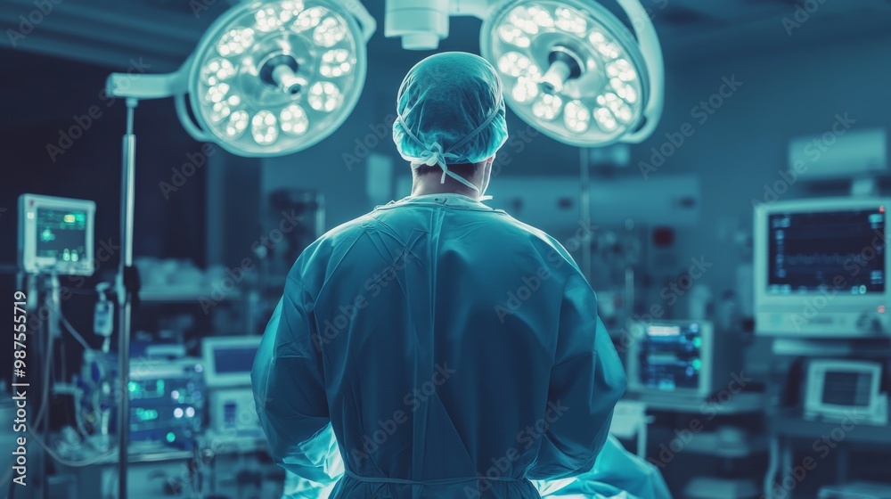 Back view of a surgeon doing a surgical operation at hospital , surgery in operating room concept image