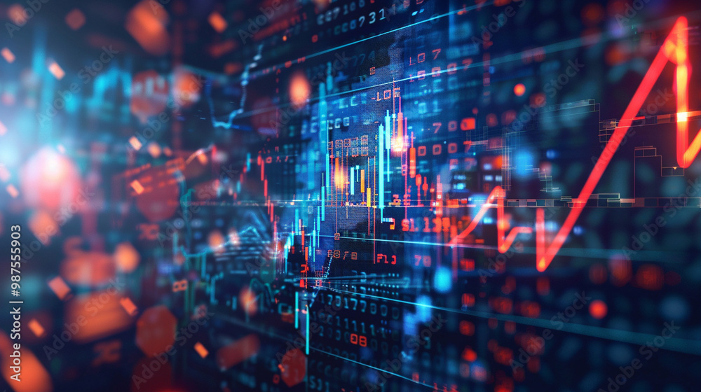 Growth arrow rising over stock charts – graph with upward-trending arrow, futuristic style, financial symbols floating. Growth arrow rising over stock charts – graph with upward-trending arrow, futuristic style, financial symbols floating.