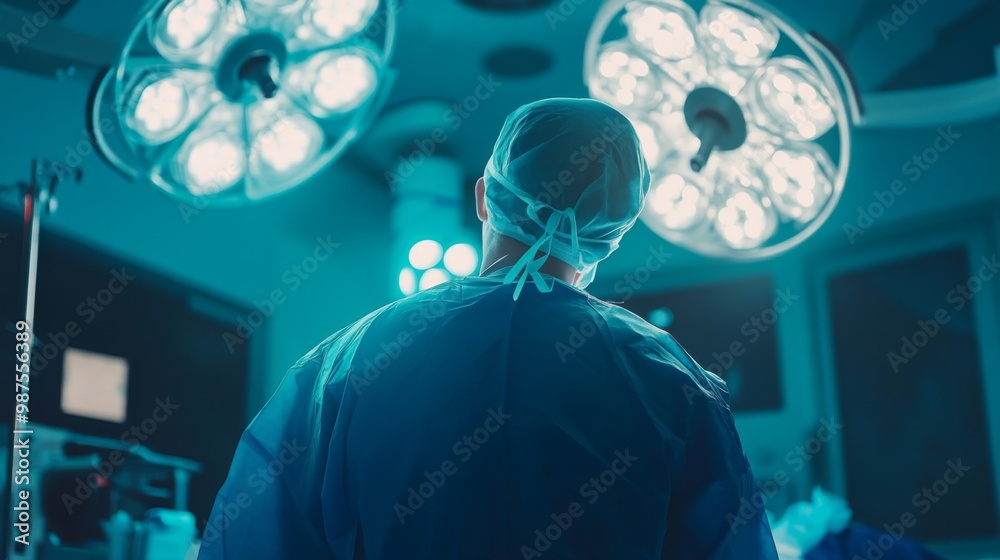 Back view of a surgeon doing a surgical operation at hospital , surgery in operating room concept image Back view of a surgeon doing a surgical operation at hospital , surgery in operating room concept image