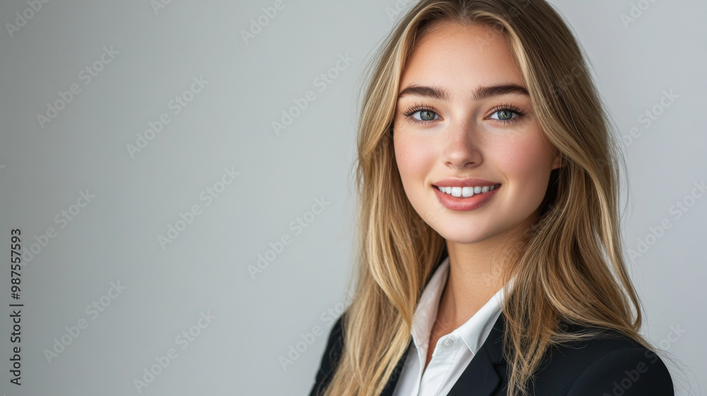 A clean, sharp headshot of a young professional on a plain white background, with the focus on her eyes and smile A clean, sharp headshot of a young professional on a plain white background, with the focus on her eyes and smile