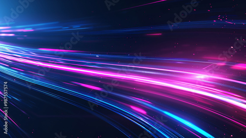 Neon light streaks on dark background – vibrant streaks of blue and pink light, futuristic and dynamic for tech companies.