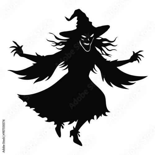 Silhouette art illustration of spooky and scary Halloween witch