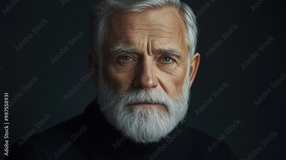 Close-up Portrait of Charismatic Elderly Man with Silver Hair and Beard in Dramatic Lighting Close-up Portrait of Charismatic Elderly Man with Silver Hair and Beard in Dramatic Lighting