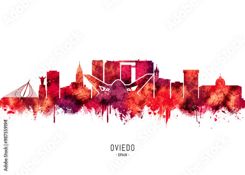 Obraz na płótnie Oviedo Spain Skyline Red w salonie