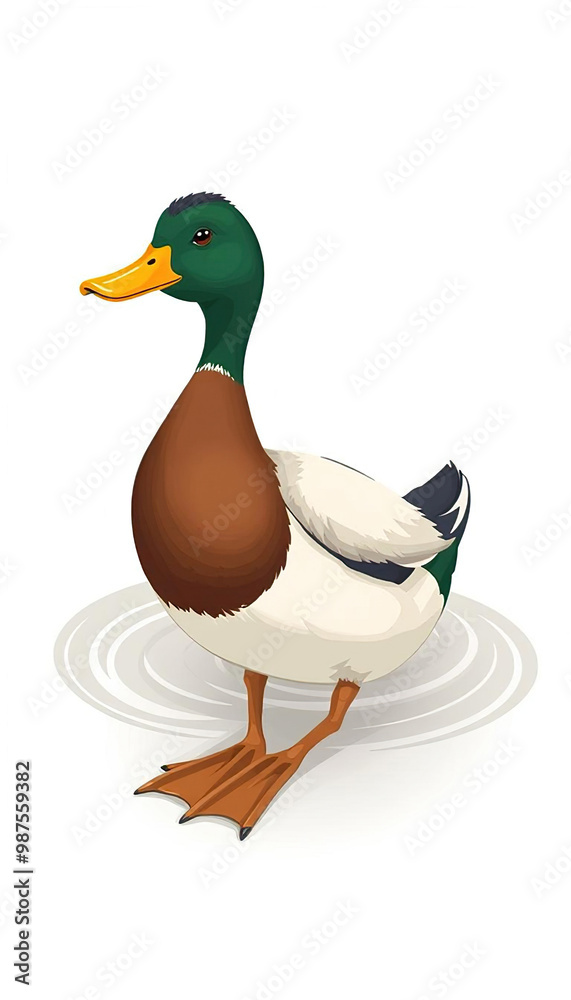 A cartoon duck is standing on a pond A cartoon duck is standing on a pond