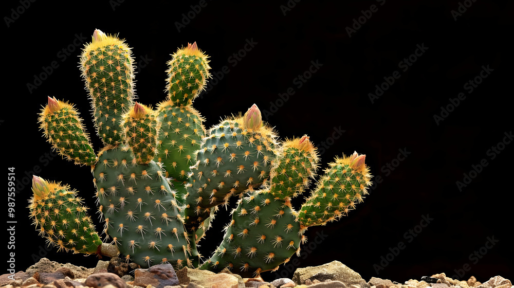 Closeup of a Prickly Pear Cactus with Buds Closeup of a Prickly Pear Cactus with Buds