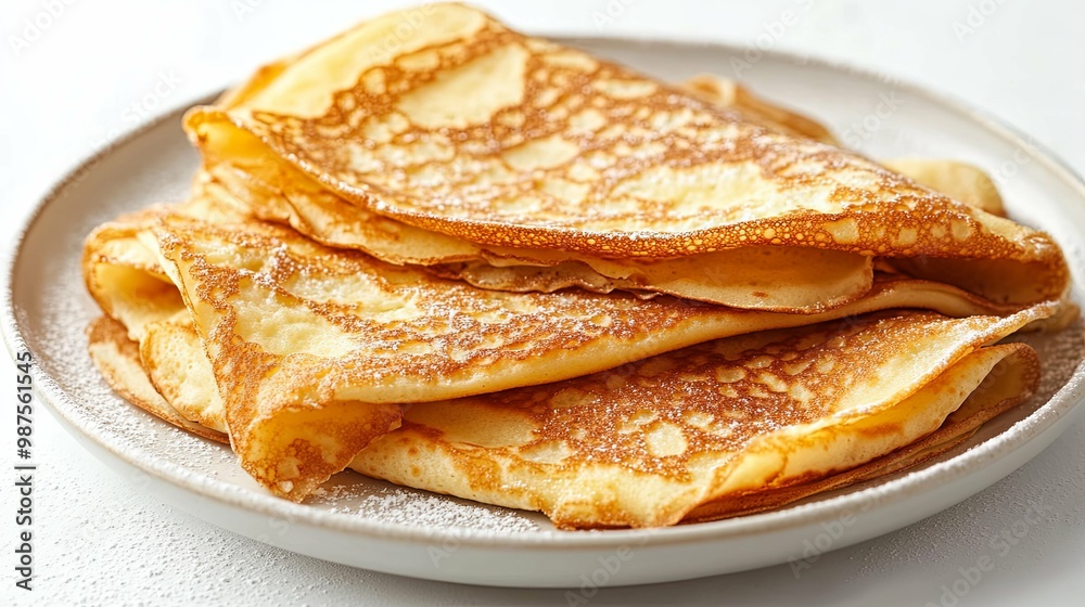 Stack of Golden Brown Crepes with Powdered Sugar Stack of Golden Brown Crepes with Powdered Sugar