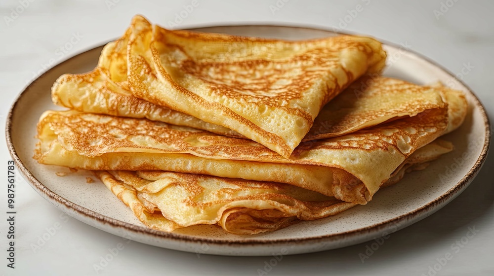 Stack of Golden Brown Crepes on a White Plate