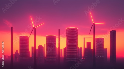 Futuristic Energy Hub with Neon Lighting at Dusk