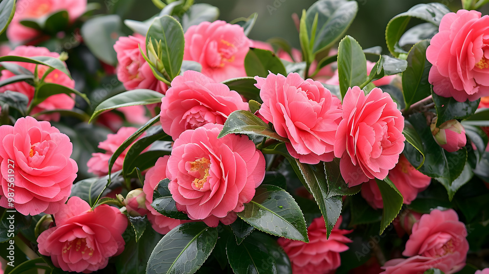 Pink Camellia Flowers in Full Bloom Nature's Delicate Beauty Pink Camellia Flowers in Full Bloom Nature's Delicate Beauty