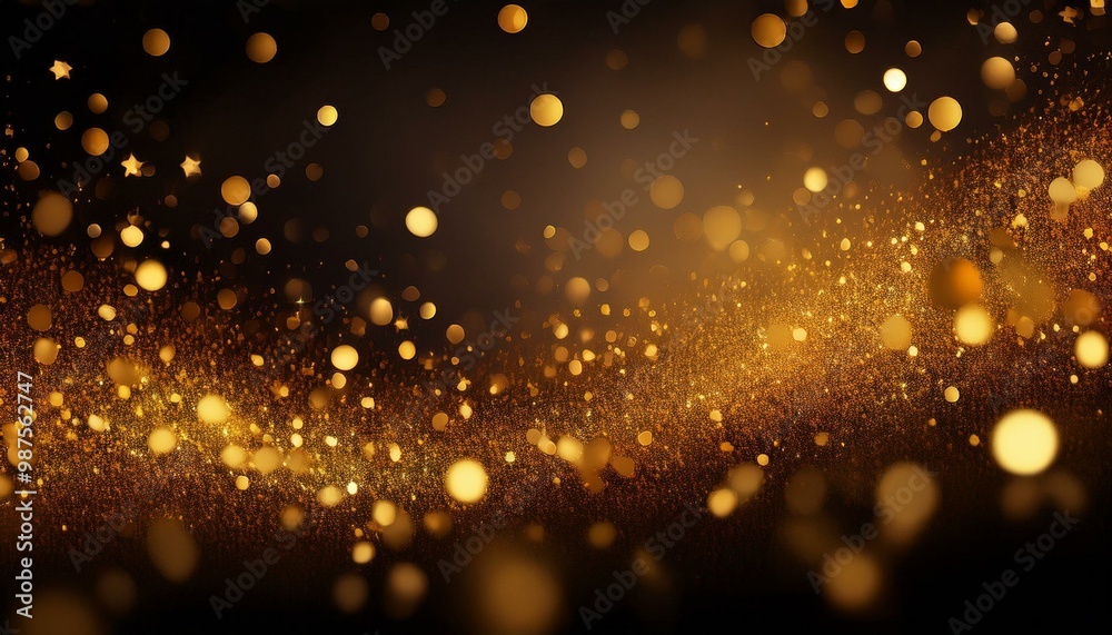 Scattered golden particles against a dark backdrop create a festive background or design element. Scattered golden particles against a dark backdrop create a festive background or design element.