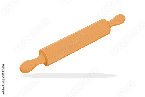 Baking Tools Vector Illustration Isolated on White Background. A Baking Kitchen Utensil and Cooking Tool Illustration. Rolling Pin Vector Illustration Isolated. Illustration of a Wooden Rolling Pin.
