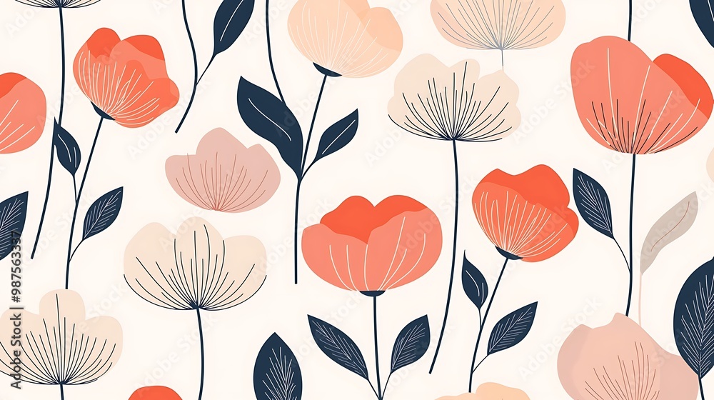 Modern Geometric Flower Pattern on Pastel Background Modern Geometric Flower Pattern on Pastel Background