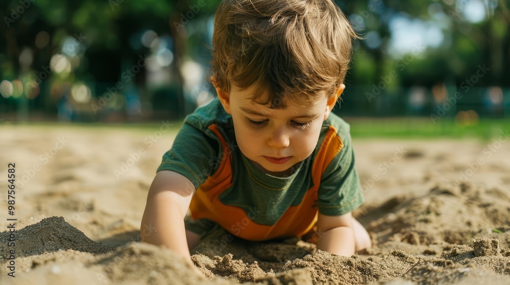 Little boy playing in the sand at the park. Little boy playing in the sand at the park.