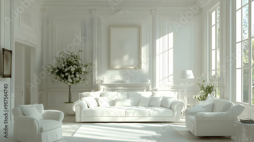 White Living Room Interior Design Illustration