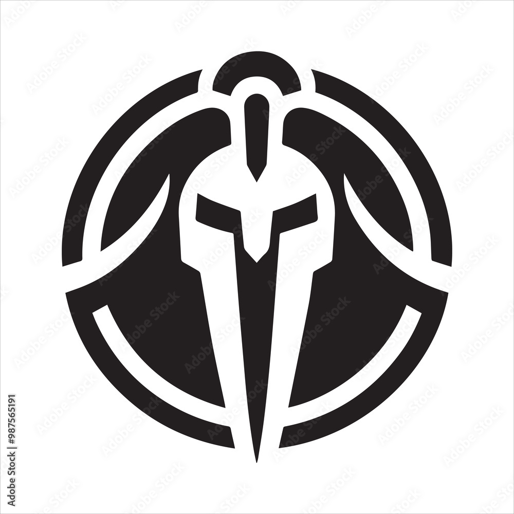 spartan logo, simple knight, black and white