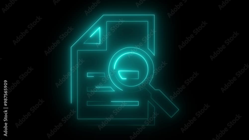 notebook icon with search sign animation. Documents checklist isolated. Documents list icon on black background.
