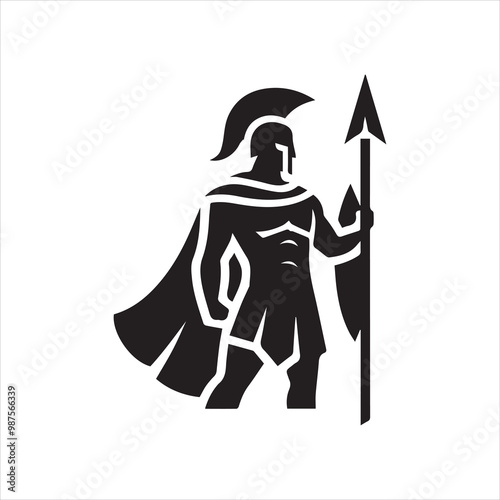 spartan logo, simple knight, black and white