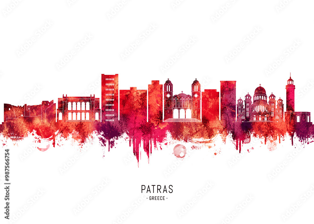 Obraz premium Patras Greece Skyline Red
