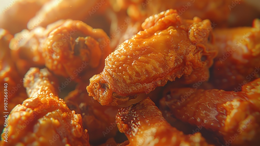 Close up of fast food chicken wings showcasing Close up of fast food chicken wings showcasing