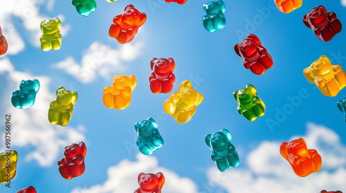 Colorful jelly gummy bear Falling from the Sky
