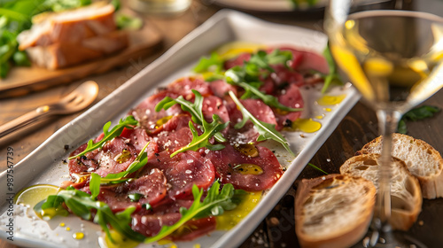 Beef Carpaccio with Arugula Salad Delicious Italian Appetizer