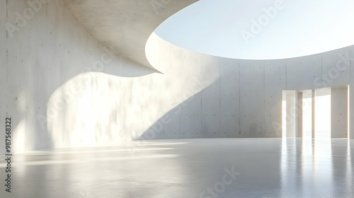 Modern Minimalist Concrete Interior Design 3D Illustration