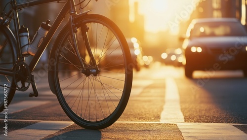 Bicycle in Urban Setting During Sunset