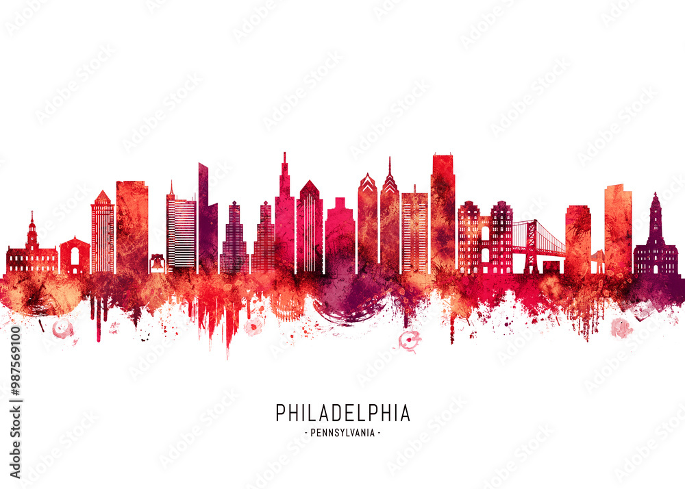 Philadelphia Pennsylvania Skyline Red Philadelphia Pennsylvania Skyline Red