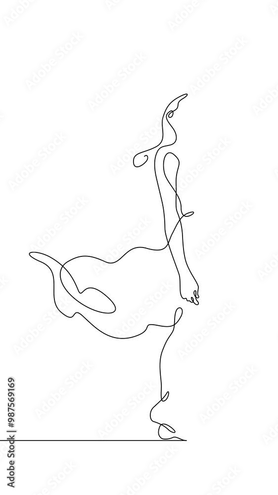 Line drawing animation of woman on the beach. Beachwear on a beautiful girl. Summer vacation. Girl in a big summer hat. One continuous line. Line drawing animation of woman on the beach. Beachwear on a beautiful girl. Summer vacation. Girl in a big summer hat. One continuous line.