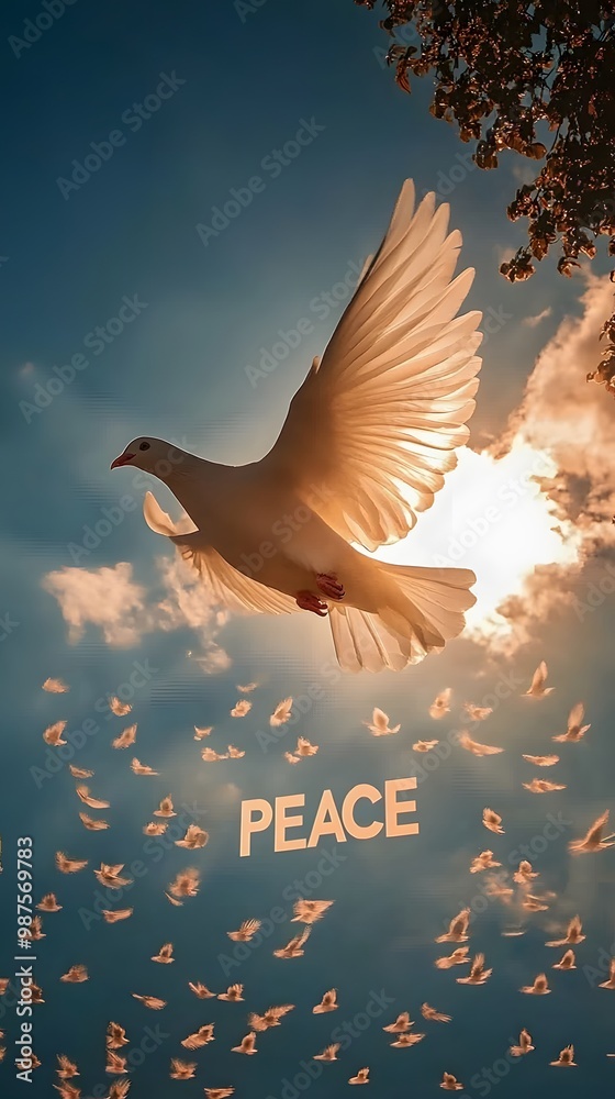 Fototapeta premium White Dove Flying with the Word 