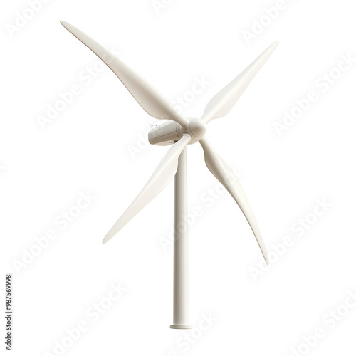 Wind turbine design, white isolated background, transparent background.