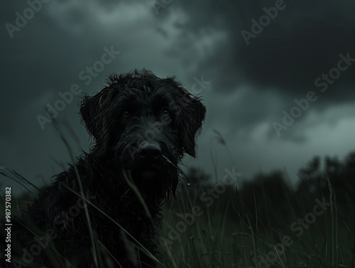 stormy dog portrait close up