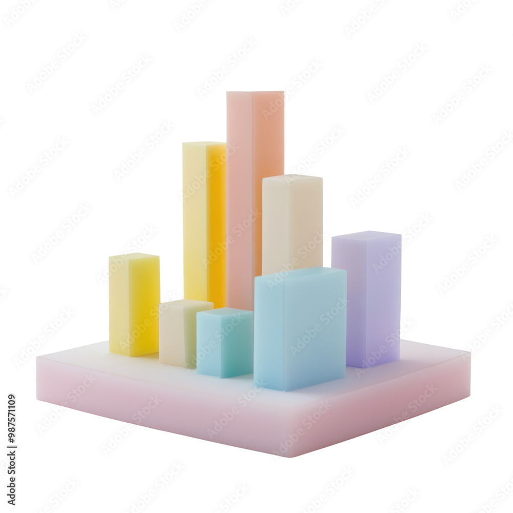 Colorful 3D graph showing data analysis and statistics, white isolated background, transparent background.