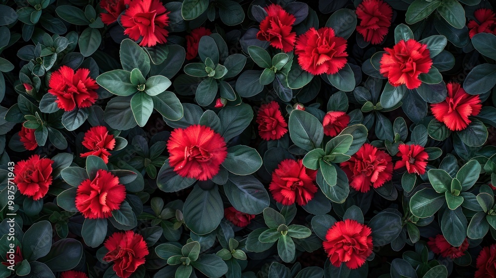 Vibrant Richly Colored Red Flowering Plants Thriving and Blossoming in a Lush Verdant Tropical Garden Setting The Floral Foliage Creates a Stunning Bountiful Natural Background Vibrant Richly Colored Red Flowering Plants Thriving and Blossoming in a Lush Verdant Tropical Garden Setting The Floral Foliage Creates a Stunning Bountiful Natural Background